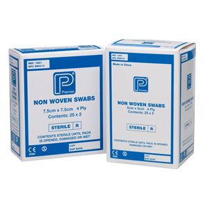 Non-Woven Swabs Sterile 4 ply 7.5x7.5cm x5 packs of 5